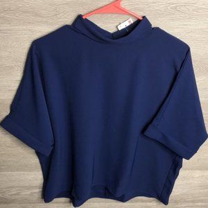 Uniqlo Small Drape Mock Neck Half Sleeve Blouse